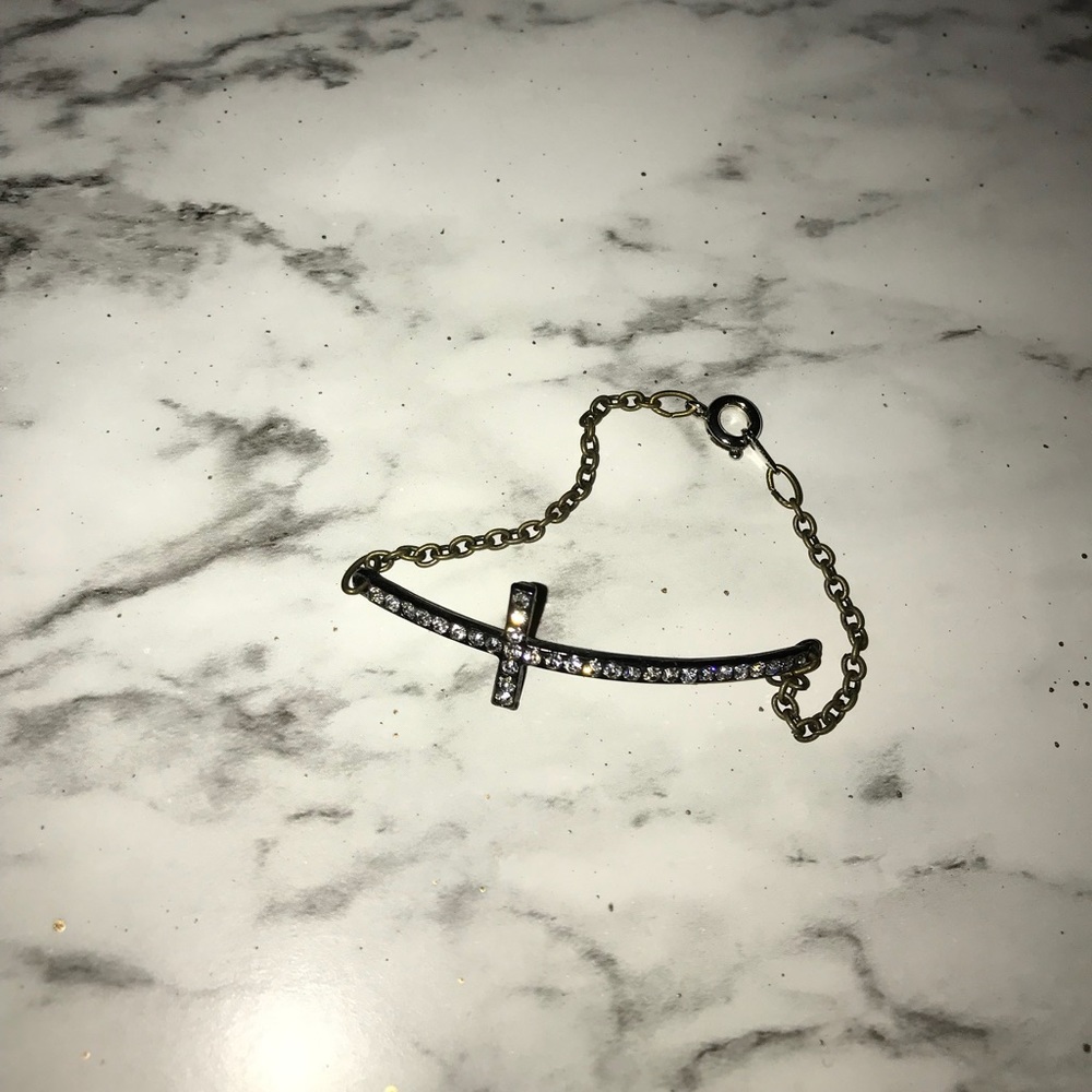 Black rhinestone cross bracelet